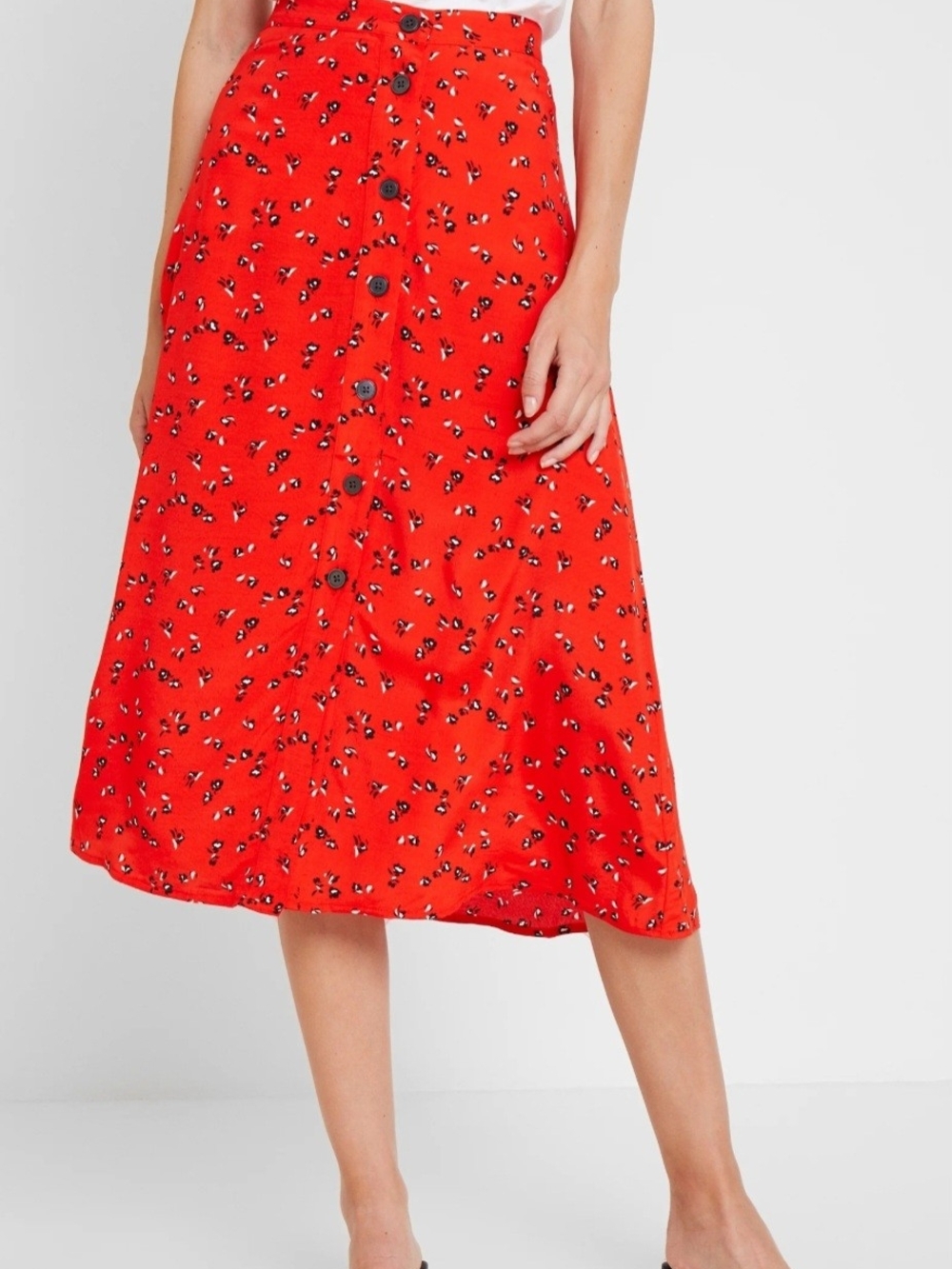 GAP Red Floral Button-Front A-Line Skirt Sz. 4 Tall - Picture 8 of 9